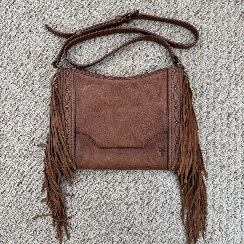 Frye Tan Leather Fringe Shoulder Bag